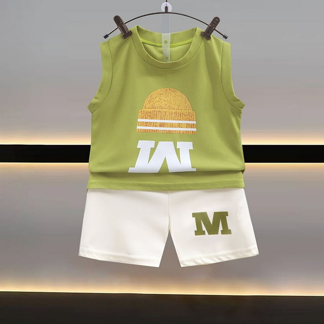 TopLLC Ensembles de Débardeurs à Col Rond Mode Garçons T-Shirts Décontractés à Manches Courtes Col Rond Col Bouton Ensembles de Shorts Imprimés Ensemble Fille