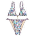 thumbnail image 1 of Huesdet Women's Triangle Bikini Set String Swimsuit Print Tie Smocked Ruched Two Piece Bathing Suit(White,M), 1 of 6