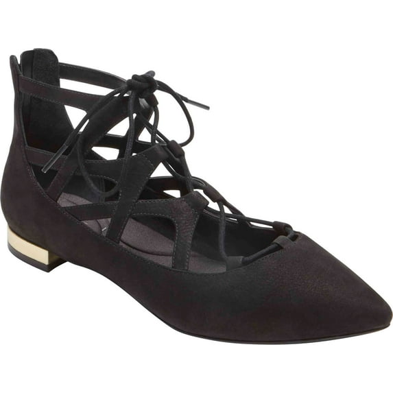 Women's Rockport Total Motion Adelyn Ghillie Flat Black Kid Suede 6.5 M