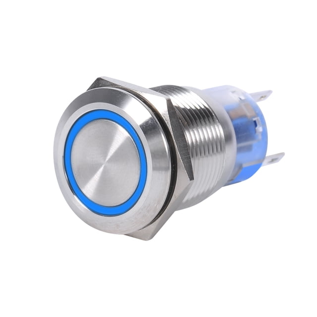 Botón de auto-bloqueo, 19mm 12V LED a prueba de agua inoxidable autoblocante de enclavamiento interruptor de botón con./desc. Botón de pestillo interruptor 1NO1NC(Azul) EOTVIA NO