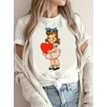 thumbnail image 1 of T-Shirt de la Saint-Valentin pour Femmes, Fille de Dessin Animé avec Imprimé Cœur Rouge, Col Rond Décontracté, Manches Courtes, Tricoté avec Légère Élasticité, Coupe Régulière pour Toutes les Saisons, Fête des Pères, Fête des Mères, Nouvel An, Sp, 1 of 6