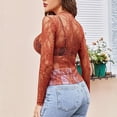 thumbnail image 4 of WULMLEO Women's Lace Long Sleeve Tops, Mock Neck Sheer Mesh Top, See Through Floral Lace Tops, Party Club Night Blouse Shirts Watermelon Red 2XL, 4 of 6