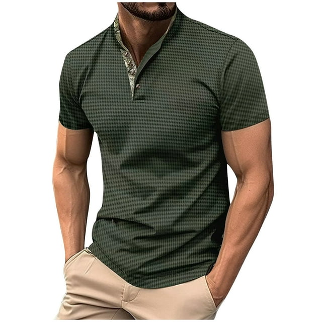 Birdeem Chemise Décontractée Basique à Manches Courtes pour Hommes avec Col Montant, Col Semi-Ouvert, Col en V