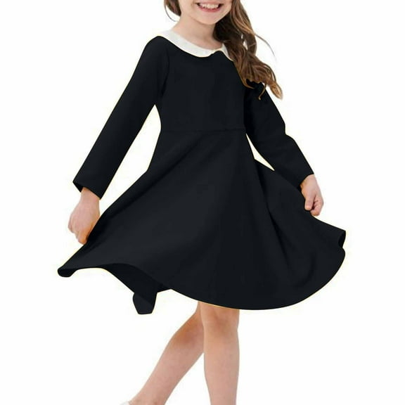 JUSLIO Dresses for Girls Cotton Casual Solid Long Sleeve Girls Dress Round Neck Winter Holiday Party Dresses