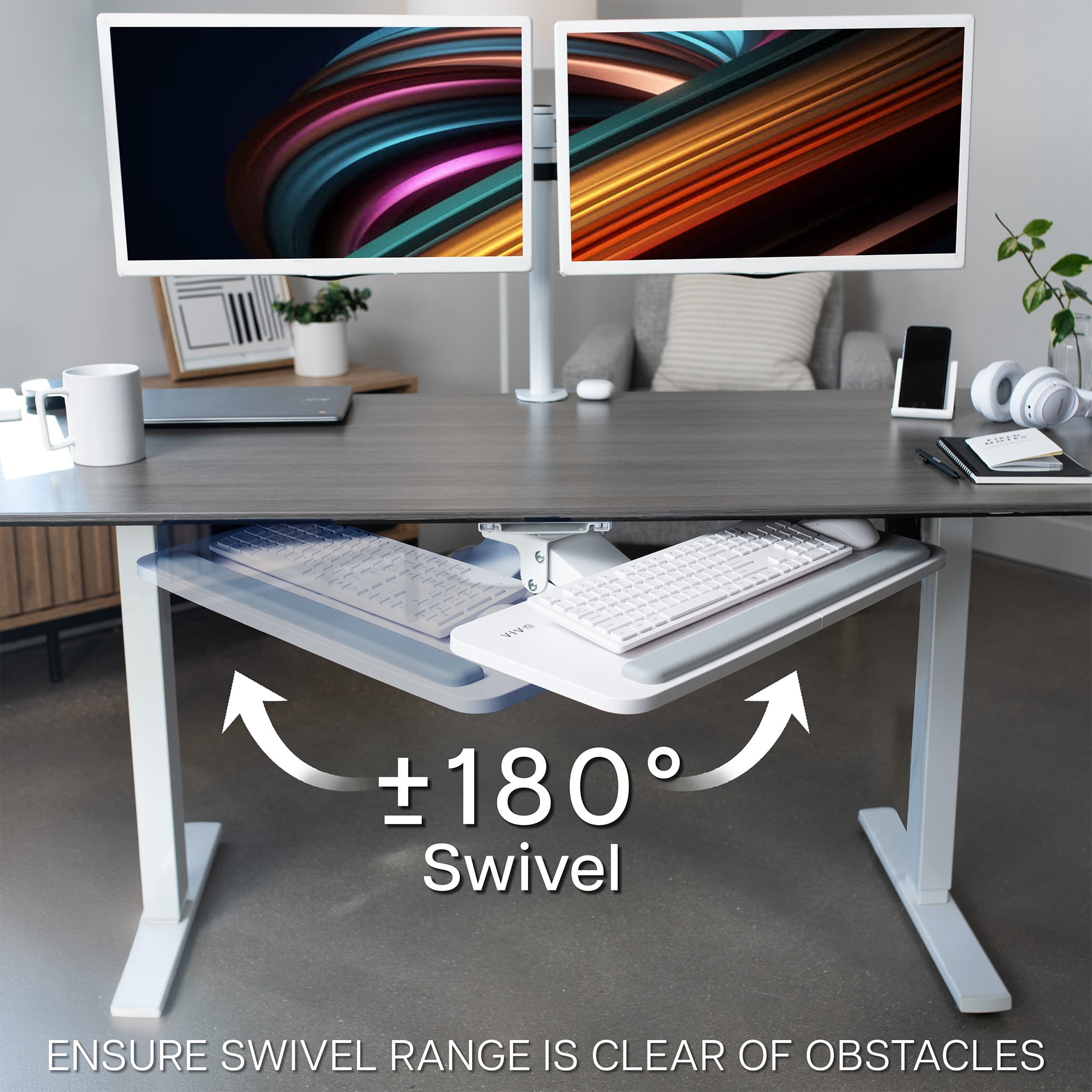 VIVO White Adjustable Computer Keyboard & Mouse Platform Tray Under Desk Mount