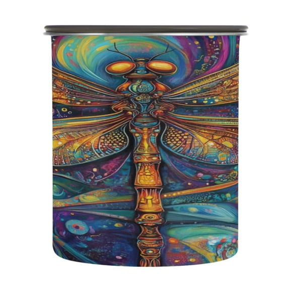 Wobogo Weird Style Dragonfly Food Storage Jars 304 Food Grade Stainless Steel Canisters With Vacuum Airtight Lids for Coffee Snacks Nuts Cereal 900ML