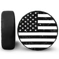 thumbnail image 2 of Monochrome Grunge American Flag Waterproof Fabric Spare Tire Cover, American Flag Tire Cover For Suv Rv Camper Trailer Truck 14 15 16 17 18In. Gifts For Us Independence Day, 4Th Of July, 2 of 4