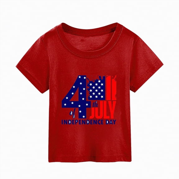 kpoplk Girls 4th of July USA Shirt American Flag Patriotic T-Shirt Independence Day Outfit for Kids(Red,2-3 Y)