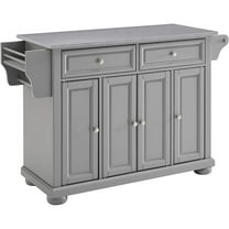 Crosley Furniture Alexandria Stainless Steel/Wood Top Kitchen Island in Gray