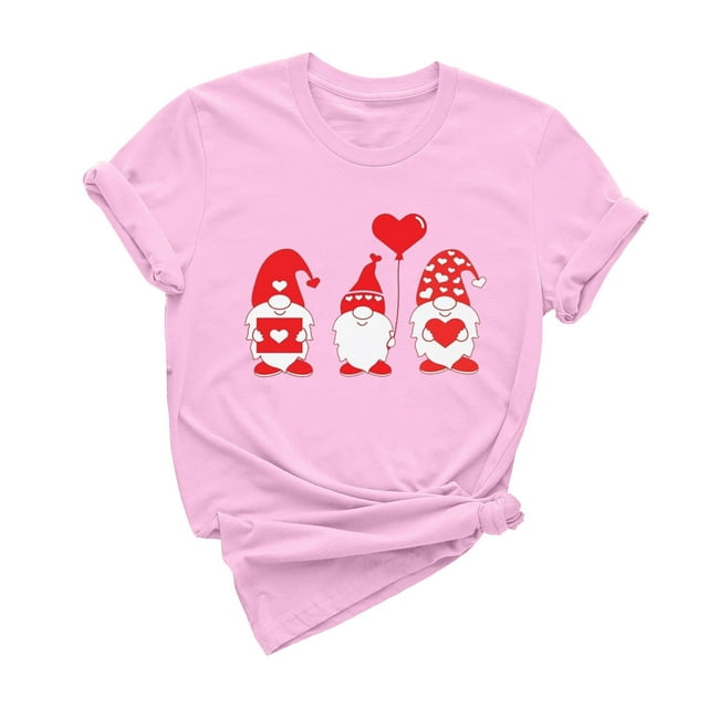AherBiu T-Shirts de la Saint-Valentin pour Femmes, Haut Basique Confortable, T-Shirts Imprimés à Manches Courtes, Blouse de Tous les Jours