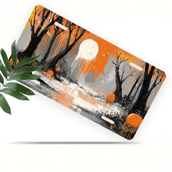 1 Pcs 2D Flat License Plate Covers & Frames, Halloween Forest For Decorative Front, Waterproof For Decoration Aluminum License Plate Covers & Frames Cover For Men Women, 12" X 6"