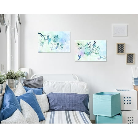 wall26 Canvas Wall Art - Watercolor Style Painting of Blue Birds and Tree Branches - Giclee Print Gallery Wrap Modern Home Decor Ready to Hang - 24