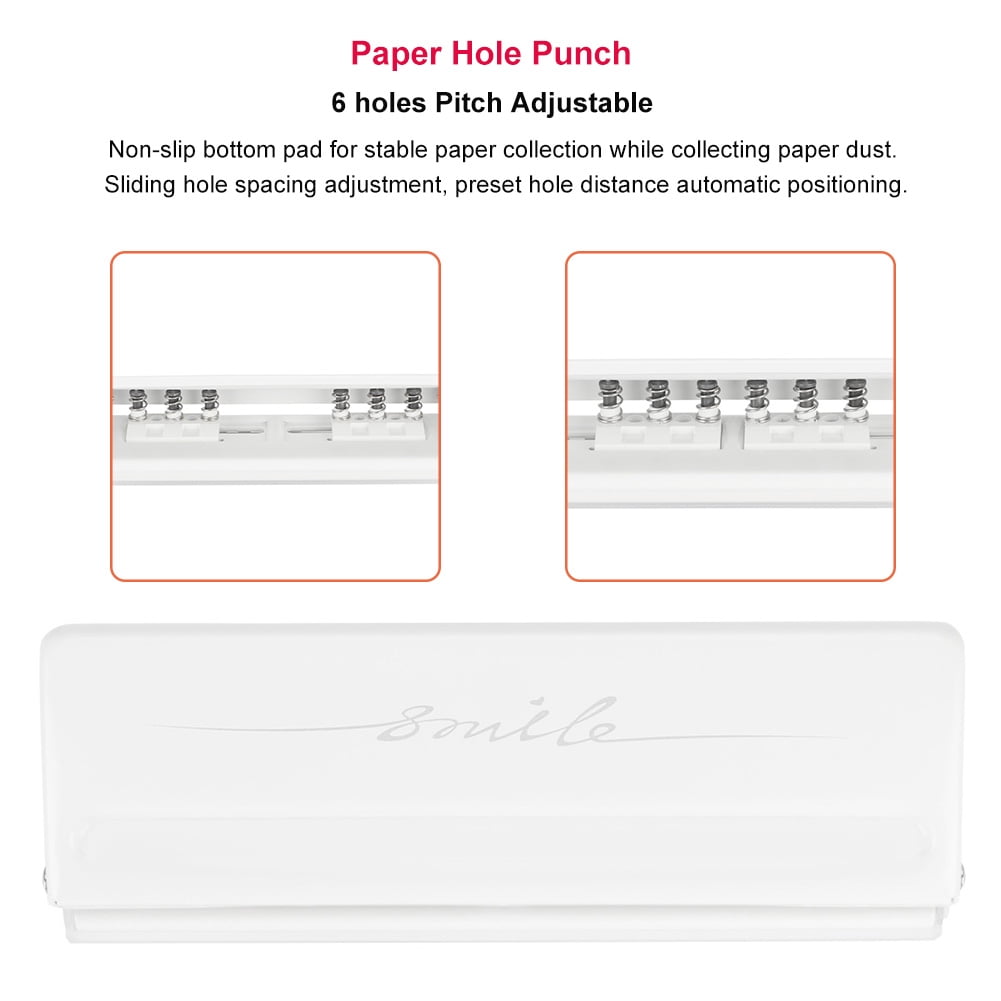 White Hole Puncher For Mini Pocket Compatibility, Die-cut Two Pages At Once, Non-slip Bottom Pad Ensures Stability During Use, Pitch Increases Or Decreases By 19mm Per Move
