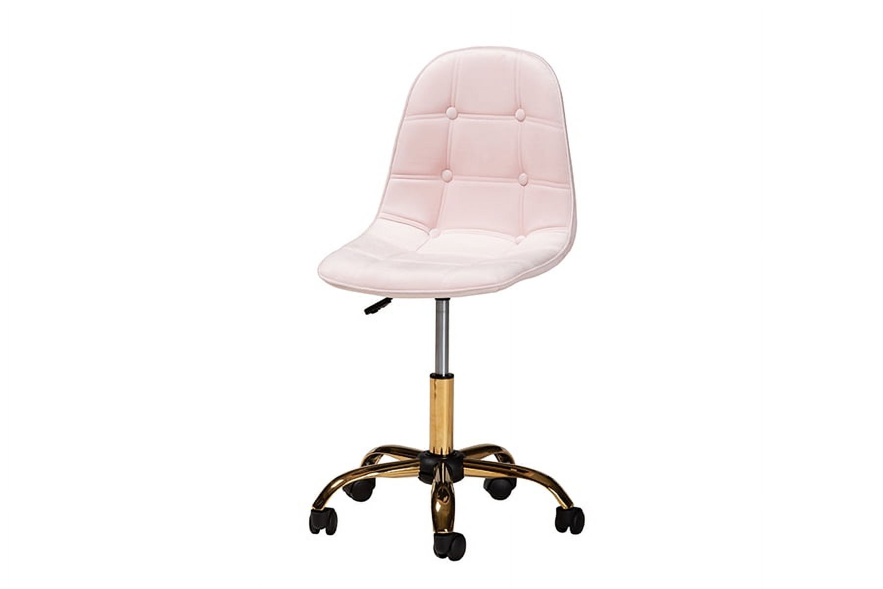 Baxton Studio Kabira Contemporary Glam and Luxe Blush Pink Velvet Fabric and Gold Metal Swivel Office chair