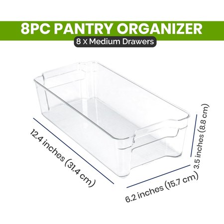 - Fridge & Refrigerator Organizer Bins (8 Pack) Clear Stackable Durable Plastic Storage Containers with Easy Grip Handles for Pantry Kitchen Cabinets & Countertops