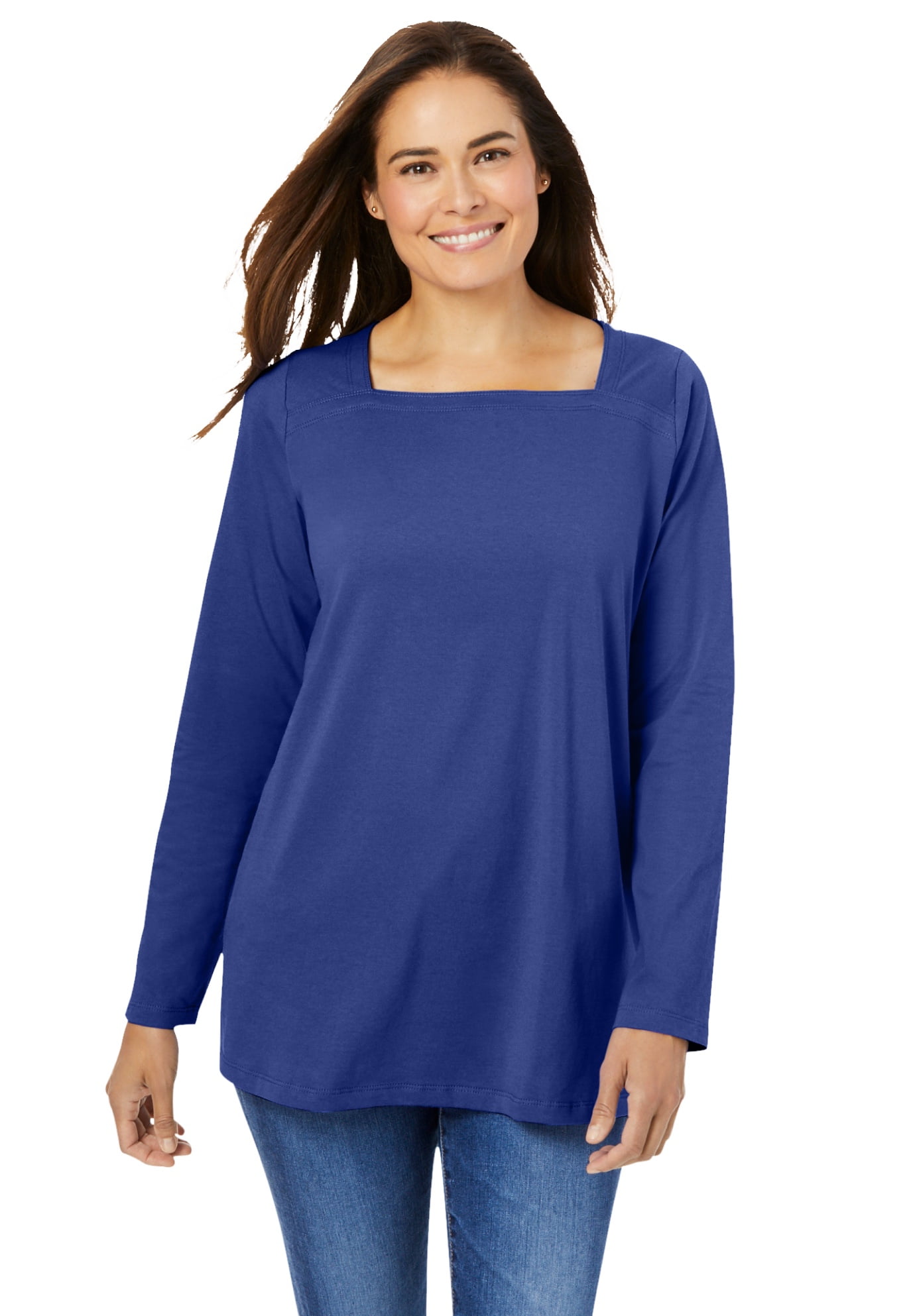 Woman Within Women's Plus Size Perfect Long-Sleeve Square-Neck Tee ...