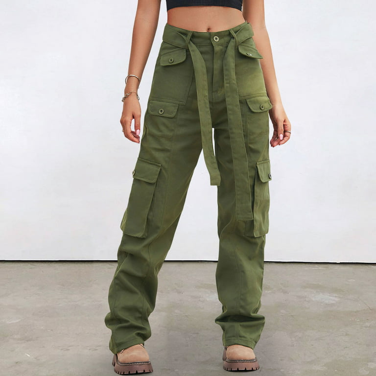 Adjustable Loose-Fitting Trousers Pants With Drawstring Green