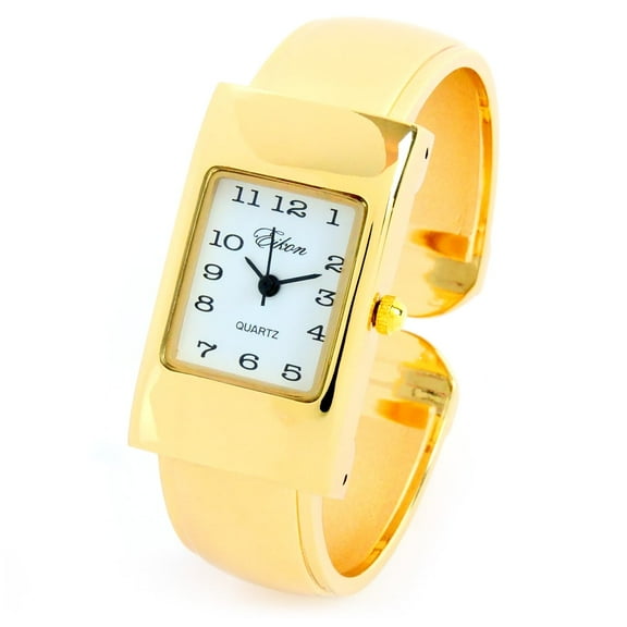 Gold Tone Rectangle Case Small Size Women's Bangle Cuff Watch