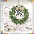 thumbnail image 5 of Artificial Eucalyptus Wreath with Plaid Bow, Spring Summer Green Leaf Wreath for Front Door Porch Farmhouse Decor, Festival Celebration Decor (13.8in), 5 of 6