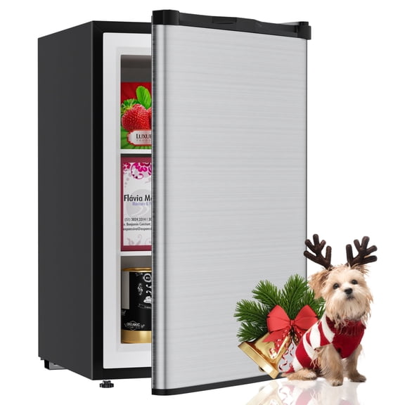 TABU 3.6 CU.FT Upright Freezer, Mini Freezer with 7 Adjustable Thermostat, Removable Shelf, Reversible Stainless Steel Door, Sliver