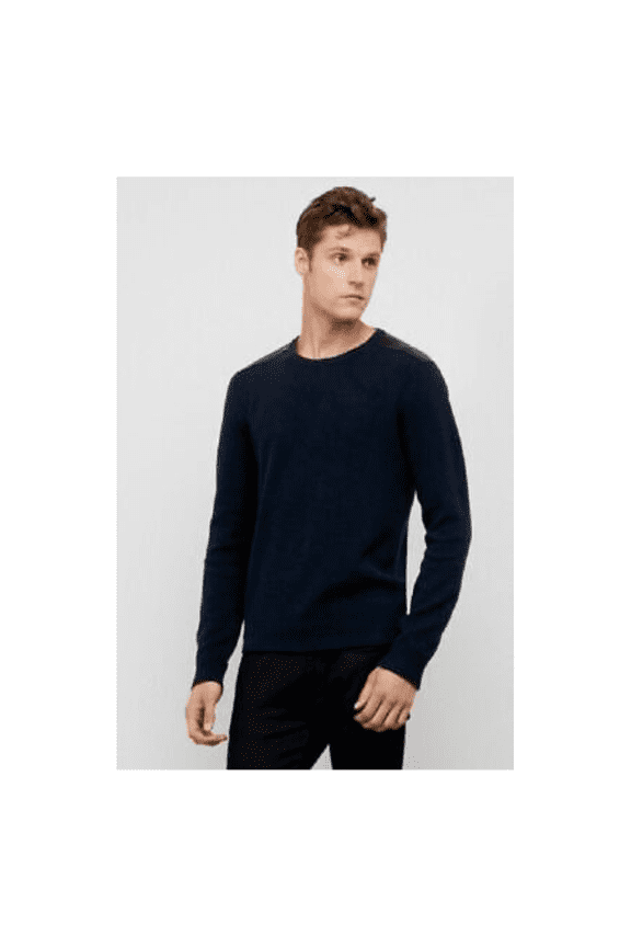 Reaction Men's Faux Leather Trim Sweater, Indigo, Size L