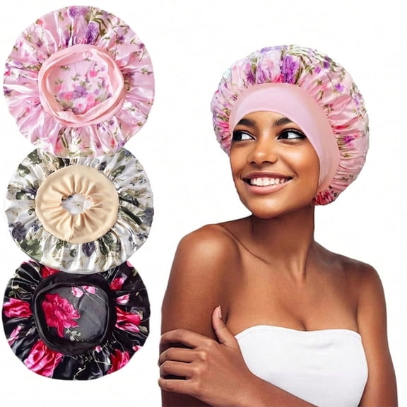 3 Pack Extra Large Satin Bonnets For Sleeping - Double Layer Silk-Like Hair Bonnet With Soft Elastic Band, Soft Night Cap For Curly Hair, Braids, Locs