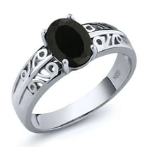 Gem Stone King 1.60 Cttw Black Onyx Ring for Women | 925 Sterling Silver | Oval 8X6MM | Gemstone Birthstone | Wedding Engagement Anniversary Promise Ring for Women | Size 8