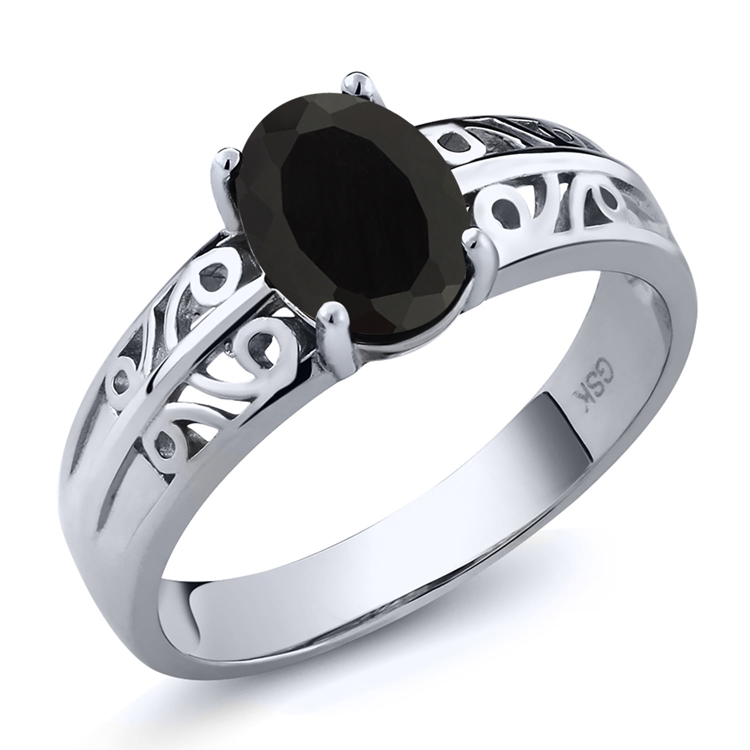 Gem Stone King 1.60 Cttw Black Onyx Ring for Women | 925 Sterling Silver | Oval 8X6MM | Gemstone Birthstone | Wedding Engagement Anniversary Promise Ring for Women | Size 7