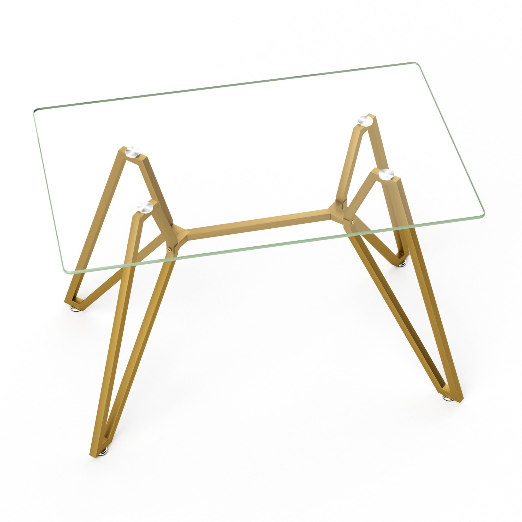 AENKYO 47.3'' Modern Glass Dining Table, Rectangular Tempered Glass Top with Metal Legs, Small Kitchen Table for Home, Gold