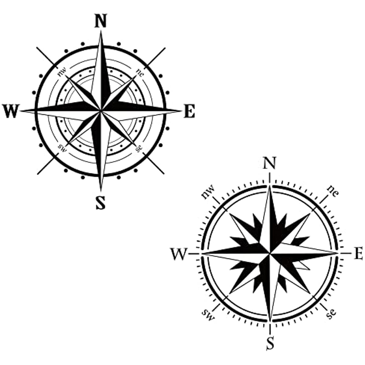 2pcs Nautical Compass Wall Decal Black and White Removable Wall Sticker