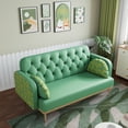 thumbnail image 4 of Vibrant Green Loveseat Sofa: Modern Upholstered 2-Seater PU Sofa with Tulip Pattern, Solid Wood Frame, Medium-Soft Seat, Includes 2 Dumpling Pillows. Perfect for Living Rooms &amp; Apartments. Easy A, 4 of 11