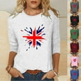 thumbnail image 3 of WREESH Womens Basic Graphic Tees Great Britain Uk Flag T-Shirts Casual 3/4 Sleeve T-Shirts Crewneck Cute Tunic Tops Loose Fit Pullover Blouses Olive Green, 3 of 5