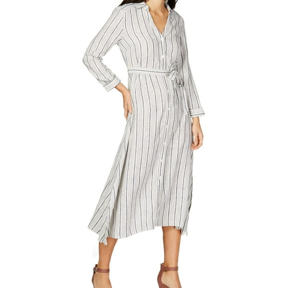 I-N-C Womens Striped Shirt Dress, White, 6