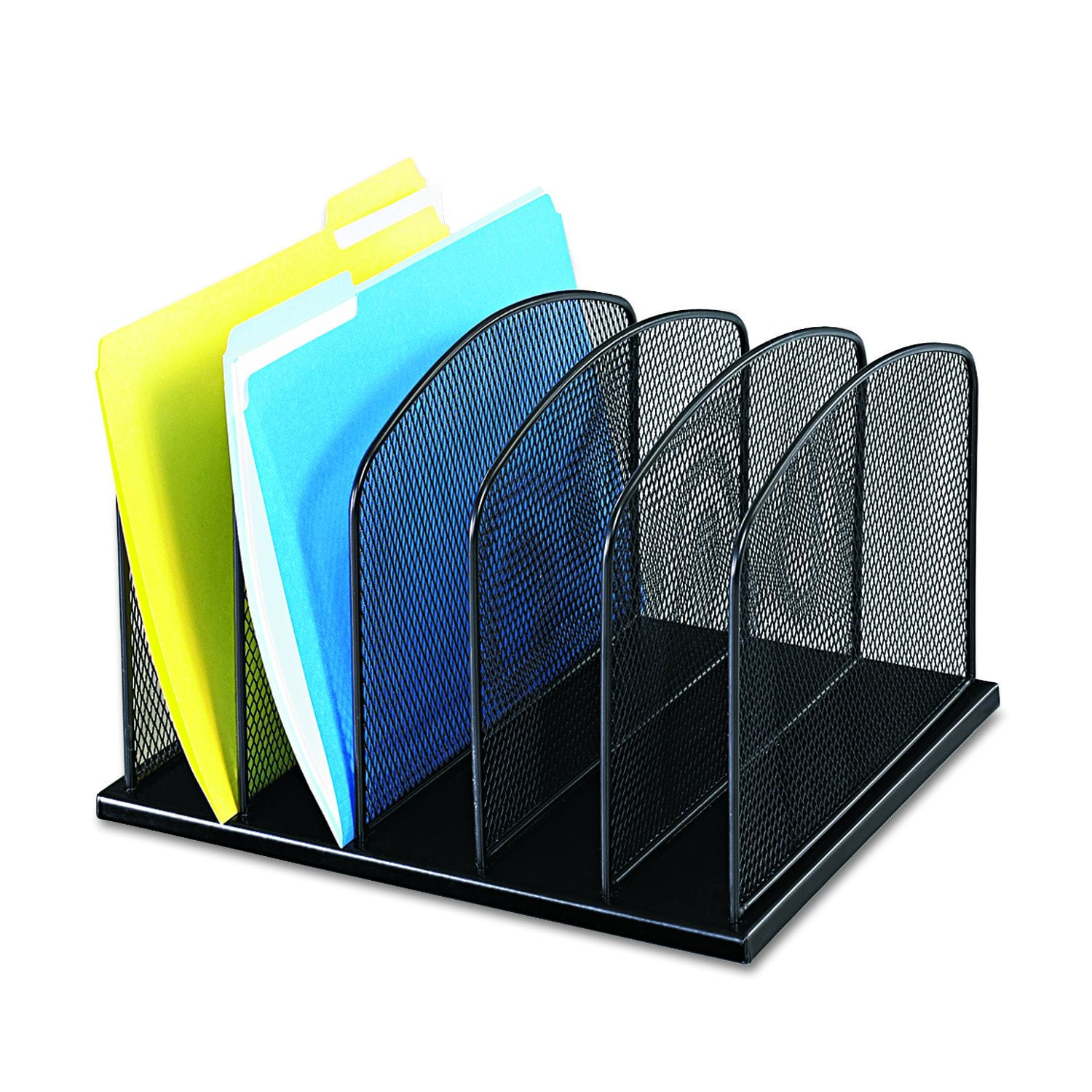 Safco Products Onyx Mesh 5 Sort Vertical Desktop Organizer 3256BL Black Powder Coat Finish 
