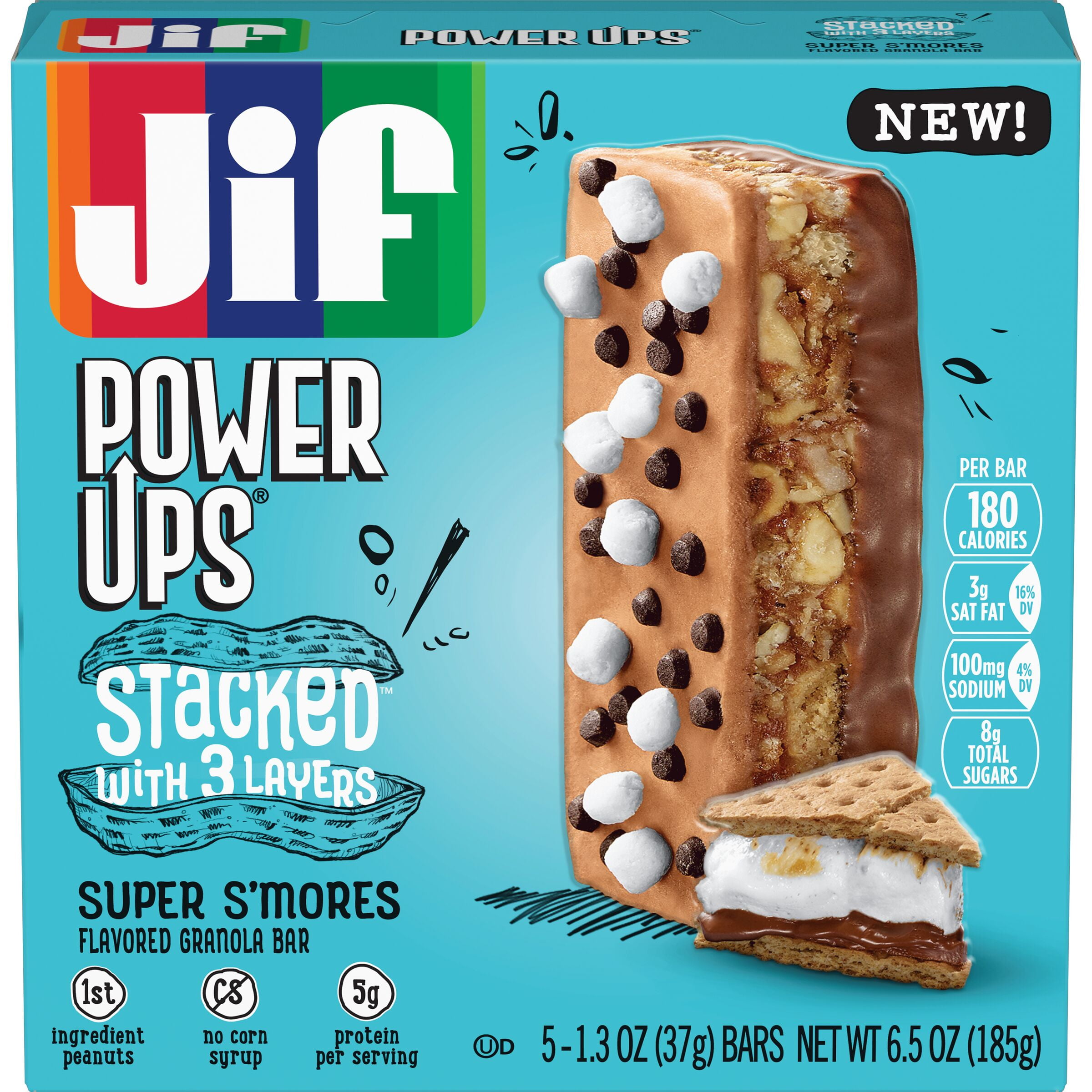 Jif Power Ups Super S'mores Stacked Granola Bars, 6.5Ounce, 5 Count