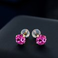 thumbnail image 3 of Gem Stone King 2.00 Cttw 10K Yellow Gold Pink Created Sapphire Stud Earrings for Women Men | Round 6MM, 3 of 3