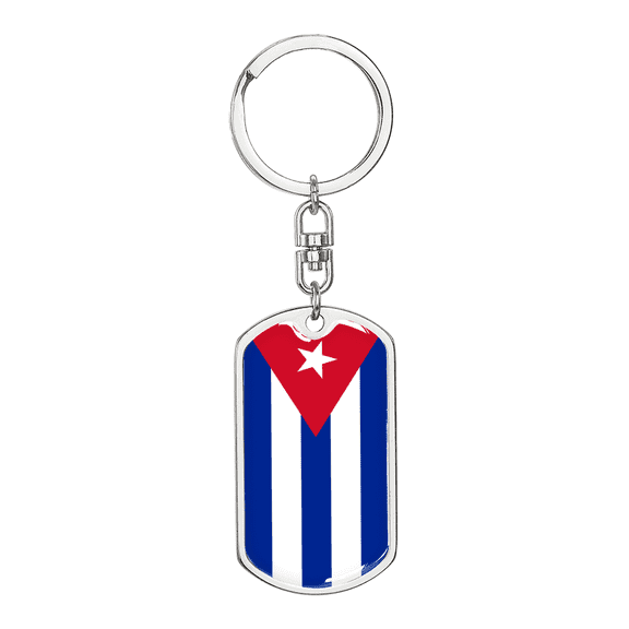 Cuba Flag Swivel Keychain Dog Tag Stainless Steel or 18k Gold