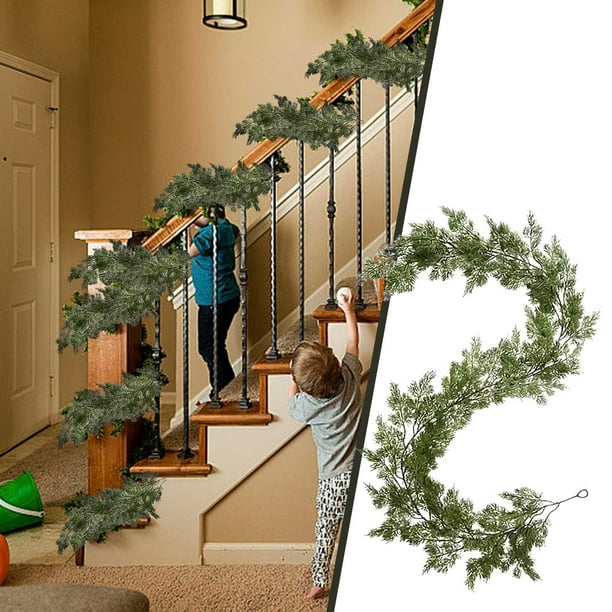 Pinos de enebro aglutinados, agujas de pino suaves, colgante de puerta de rattan, decoración de interiores de Navidad, estilo de Navidad, colgante de pared para hogar, diseño de pino real,