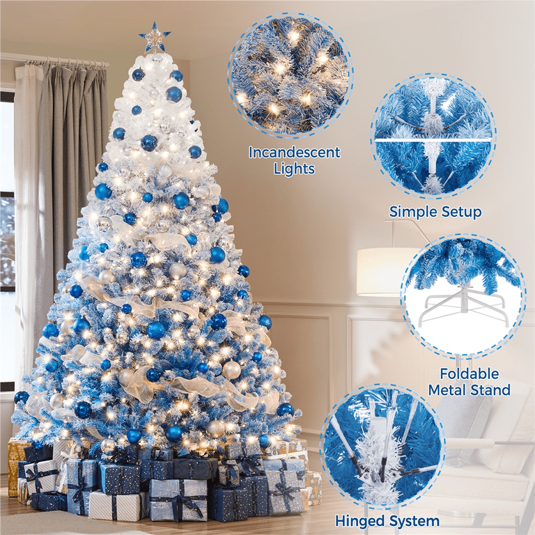 Alden Design 9Ft Pre-lit Flocked Artificial Christmas Tree with