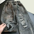 thumbnail image 5 of Toddler Wide Leg Distressed Jeans Boys Loose Ripped Denim Pants with Pocket Outdoor Streetwear Black,3 Years, 5 of 7