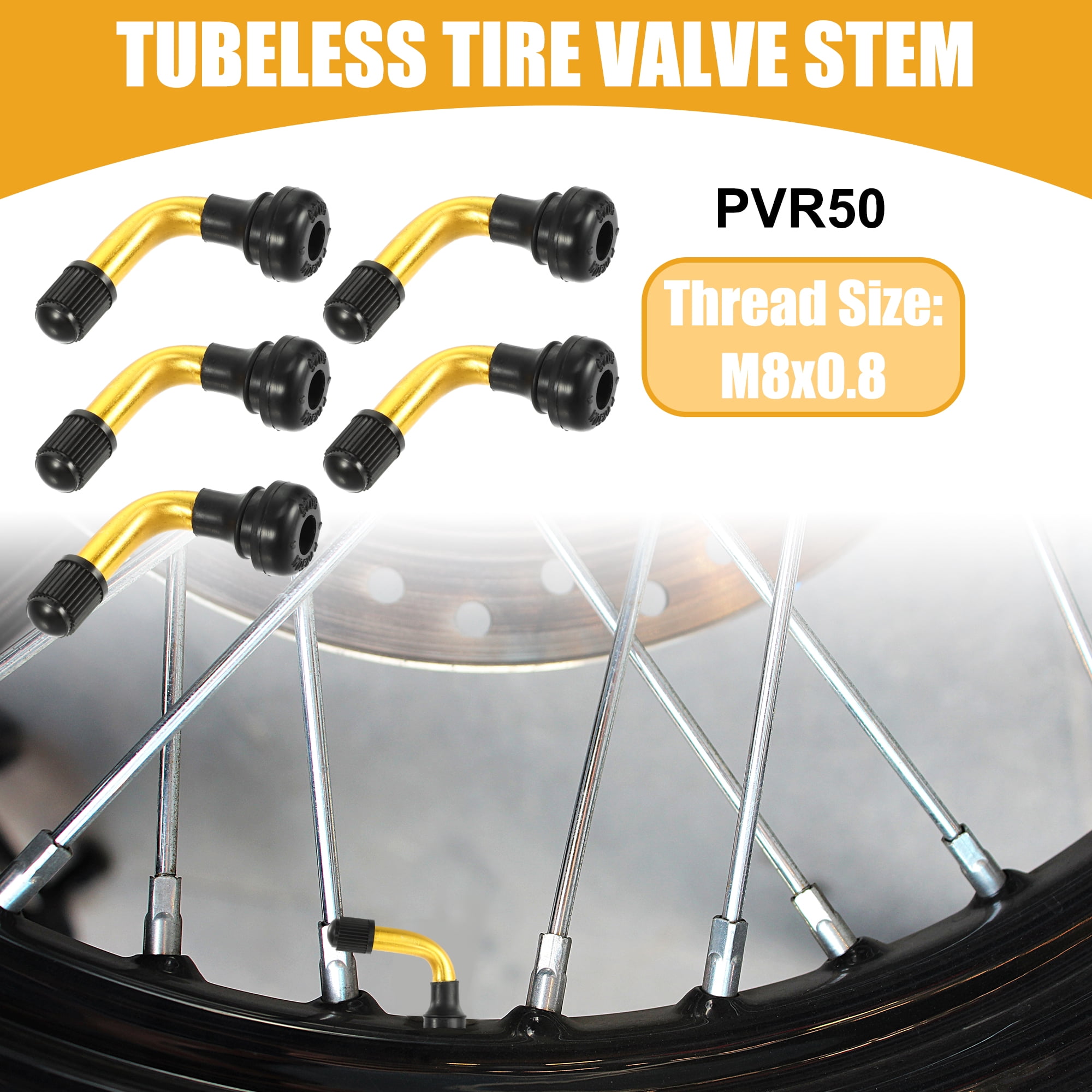 Unique Bargains 5 Pcs Universal Tubeless Tire Valve Stem - Stainless Steel Gold Tone PVR50