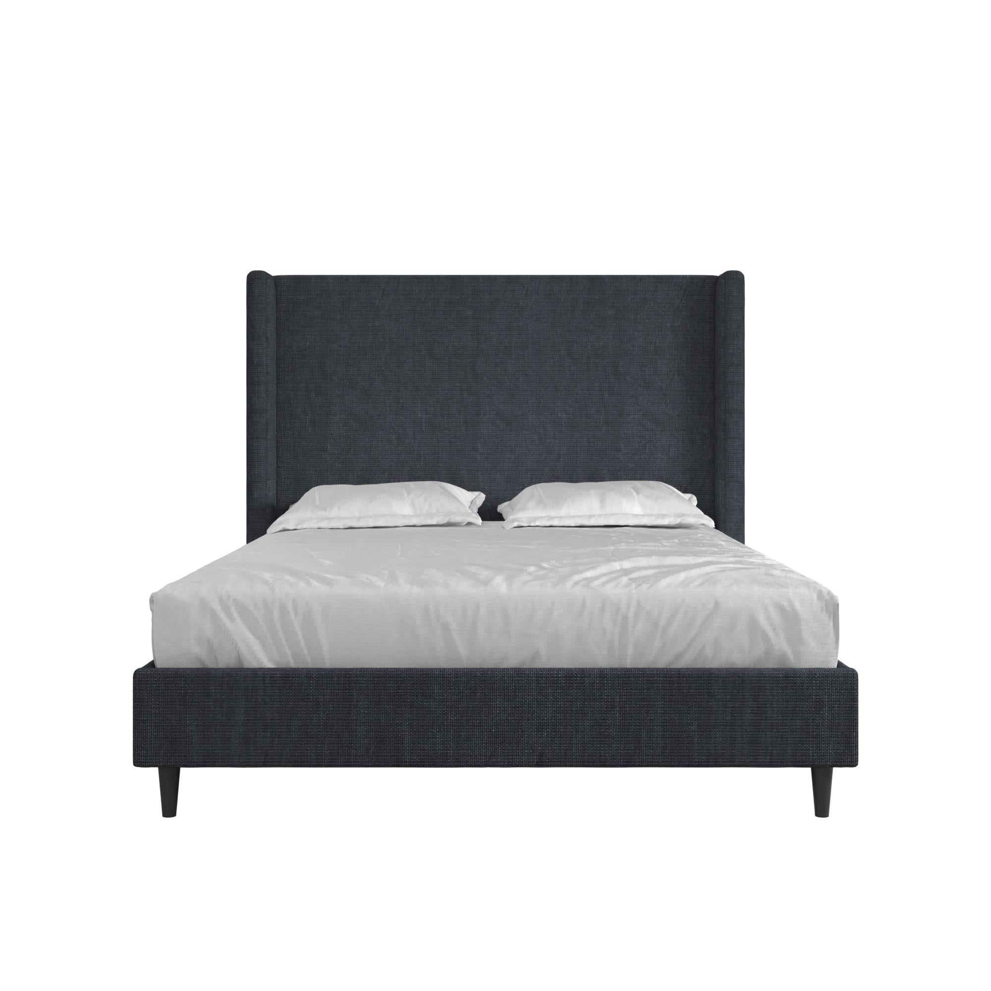 DHP Eveline Upholstered Platform Bed Frame with High Wingback Headboard, Queen, Textured Dark Blue Canvas