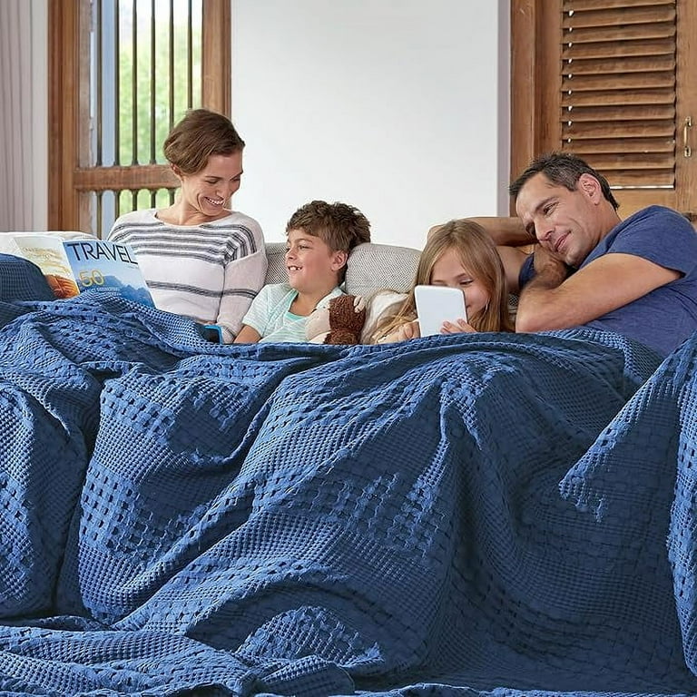 Waffle Throw Navy Bed Throw Blanket VHC Brands Waffle Weave Navy