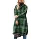 thumbnail image 1 of Mujeres abrigo Plaid impreso split hem turn Abrigos de plumas collar sola fila botón Loose embolsado shacket verde XXL, 1 of 5