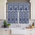 thumbnail image 2 of Abstract Floral Curtain Valances Set Retro Dark Blue Geometric Texture Art Vintage Kitchen Curtains 24&nbsp;inch Length Rod Pocket Valance and Tiers 3 Piece Set Small Bedroom Bathroom Laundry Decor, 2 of 9