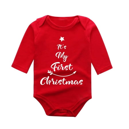 

Girl Short Sleeve Bodysuit Boys Girls Long Sleeve Christmas Cartoon Letter Print Romper Bodysuit Fall Clothes Boys Girls Soft Clothes Red 6M