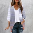 thumbnail image 2 of AherBiu Womens Cardigans Lightweight 3/4 Sleeve Striped Open Front Cardigans Fall Trendy Casual Outerwear, 2 of 5