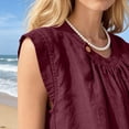 thumbnail image 7 of CQONEPT Womens Sunmmer Tops Cotton Linen Tank Tops Crewneck Loose Casual Sleeveless Summer Vacation Shirts Wine 3XL, 7 of 7