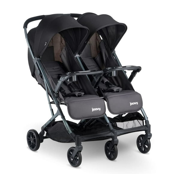 Joovy Kooper X2 Cochecito doble lado a lado con bandejas dobles para refrigerios, plegado con una sola mano, asientos reclinables en múltiples posiciones, reposapiernas ajustables y 2 bolsillos con cr