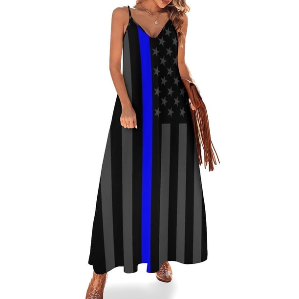 Nuevo vestido sin mangas con la simbólica línea azul delgada en la bandera estadounidense, vestidos de fiesta femeninos, vestidos de estilo coreano